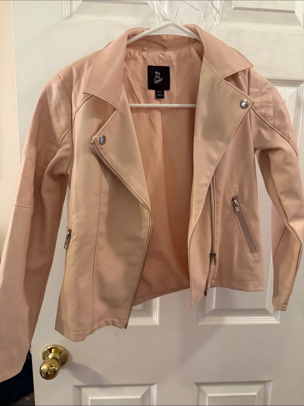 Art Class Blush Pink Faux Leather Moto Jacket - Girls M 7/8